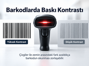 Barkod okuyucularda yüksek ve düşük baskı kontrastının karşılaştırılması ve düşük kontrastın barkod okuma performansını zorlaştırması