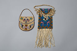 Lot of 2 Native American Beaded Bags with American Flags: 1) Great Lakes, probably Ojibwe 2) Plains