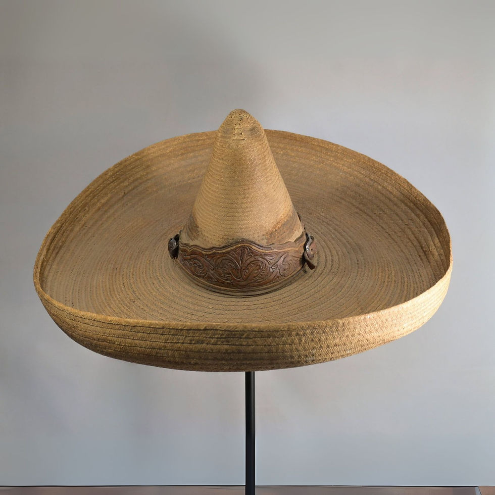 Large 1920s vintage Mexican sombrero with tooled leather hat band