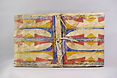 Cheyenne parfeche envelope. Made from Buffalo rawhide in classic geometric designs, with pigments of blue, yellow and red outlined in dark brown. The condition is period patina wear with no restoration found. Measures 25" x 15". Exceptionaly fine condition. Provenance: Ex. Private New Mexico Collector, Ex. Ed Charamy (Jackson, WY), Ex. Ken Canfield , Ca.1865-1875