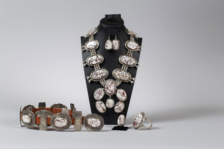 Stunning Complete Set of Wild Horse and Sterling Silver Jewelry by Phillip Morse Jr.