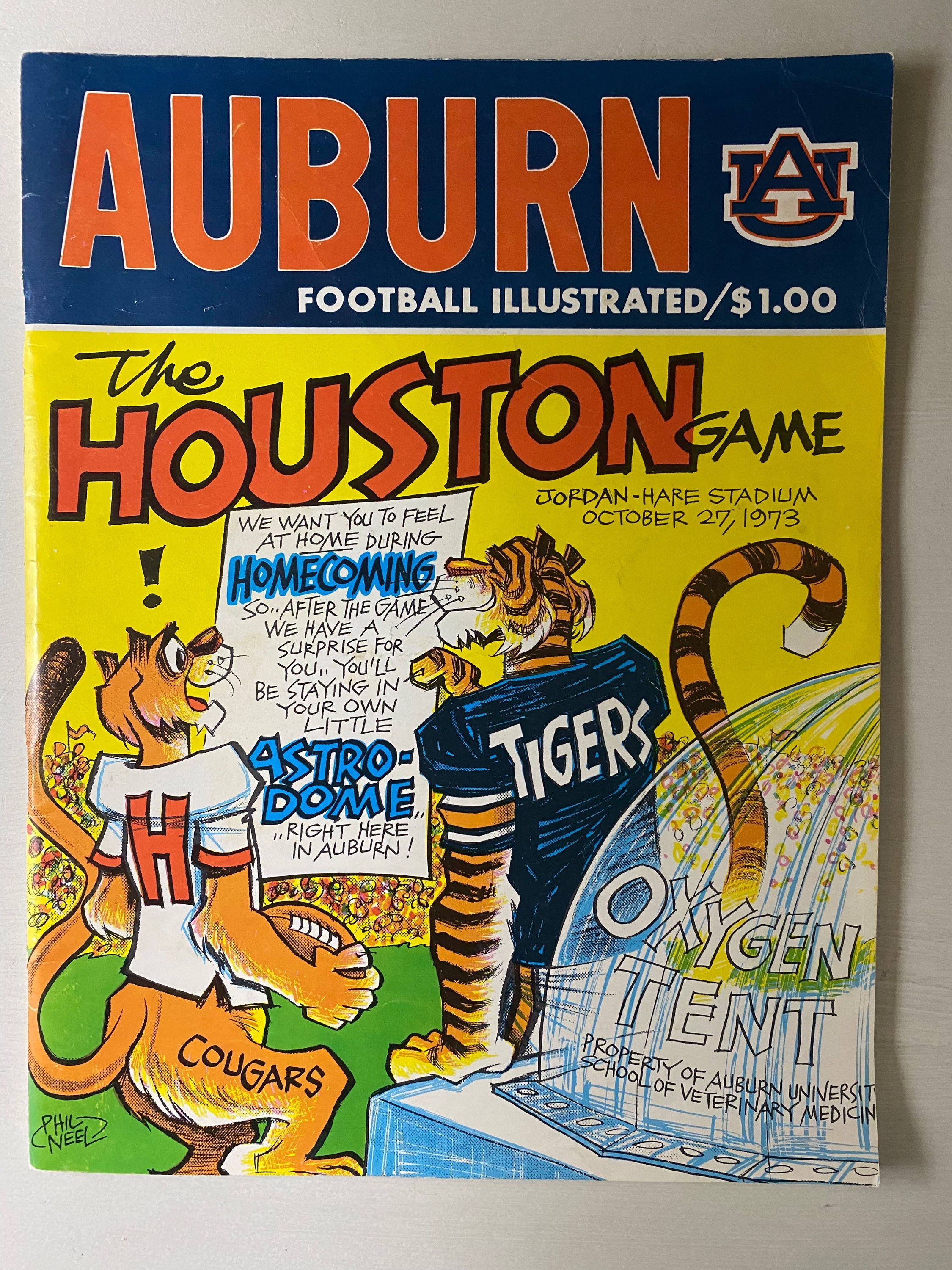 Auburn vs Houston Cougars Football Game Program on Oct 27, 1973