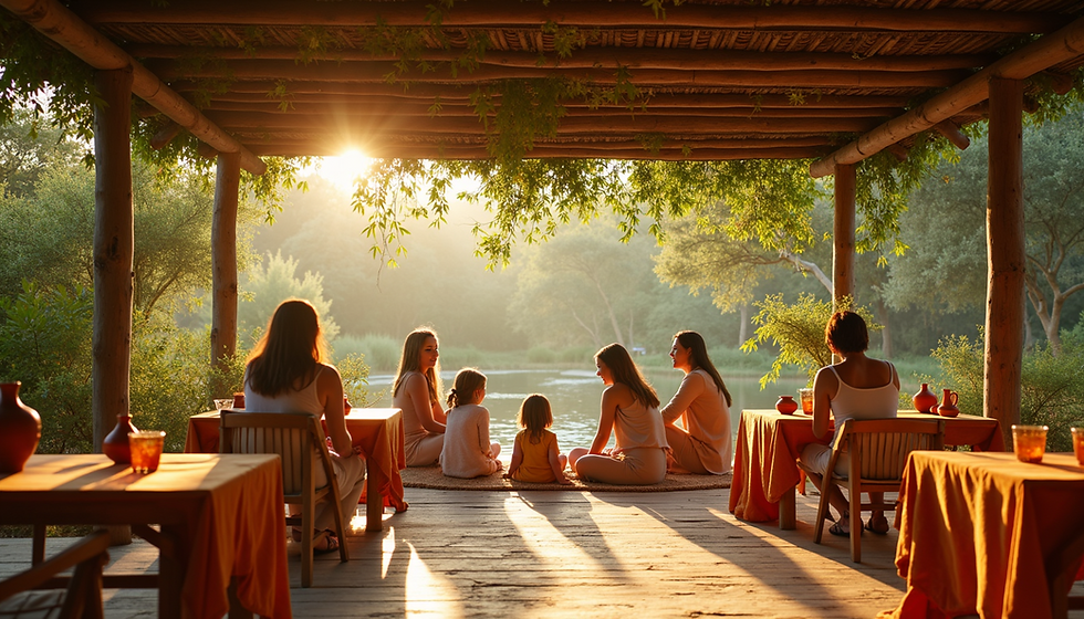 a group sitting under a cabin reflecting on a retreat