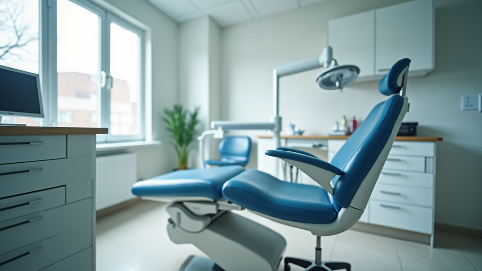 Eye-level view of a modern clinic treatment room with a comfortable chair