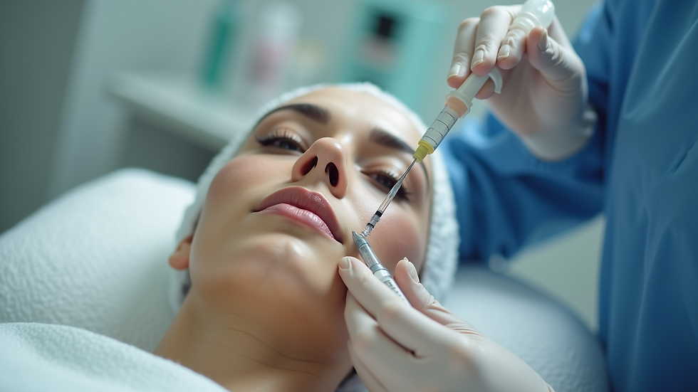 Close-up view of a skincare professional preparing a syringe for cosmetic injectable treatment