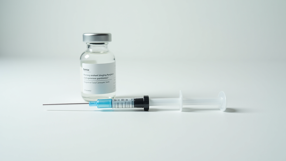 Close-up view of a Botox vial and syringe on a clean white surface