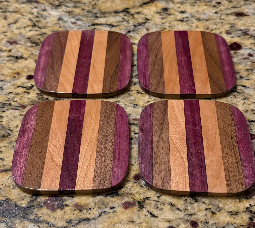 Purpleheart Walnut Cherry - Set of 4 Coasters