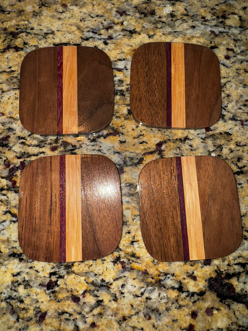 Walnut Hickory Purpleheart - Set of 4 Coasters