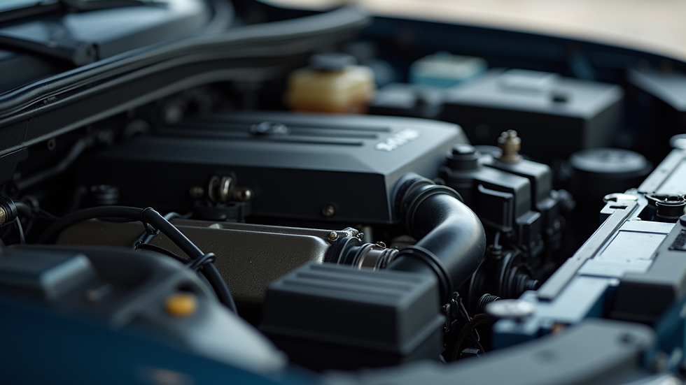 Close-up view of a car engine with maintenance tools