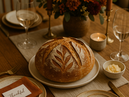 sourdough loaf on a thanksgiving table