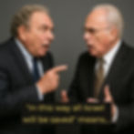 RC Sproul and John MacArthur arguing intensely against a gray background. One points a finger. Text reads: "in this way all Israel will be saved" means...