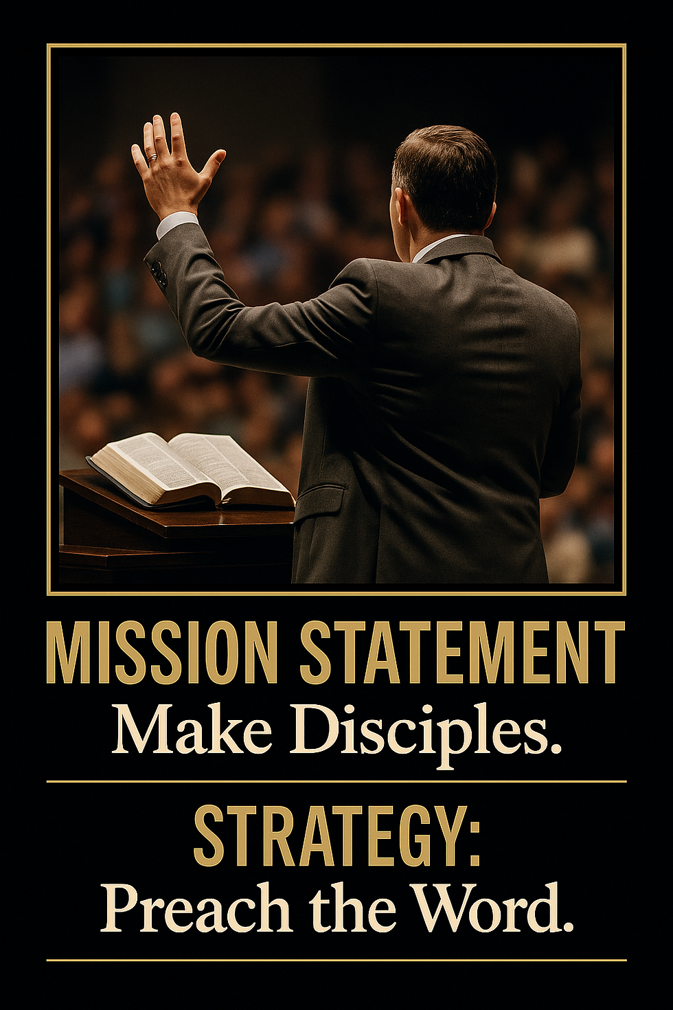 Moody lake scene with silhouetted trees and mountains. Text reads: "I will never go back on my word" from Isaiah 45:23.