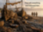 Three robed figures walk by fishing boats and nets on a shore; text says They left everything and followed Him. Luke 5:11