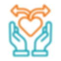 Graphic with two hands holding a heart with two arrows going in oposite directions
