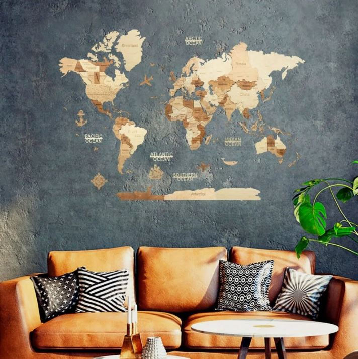 Thumbnail: 3D Amber Wooden World Map