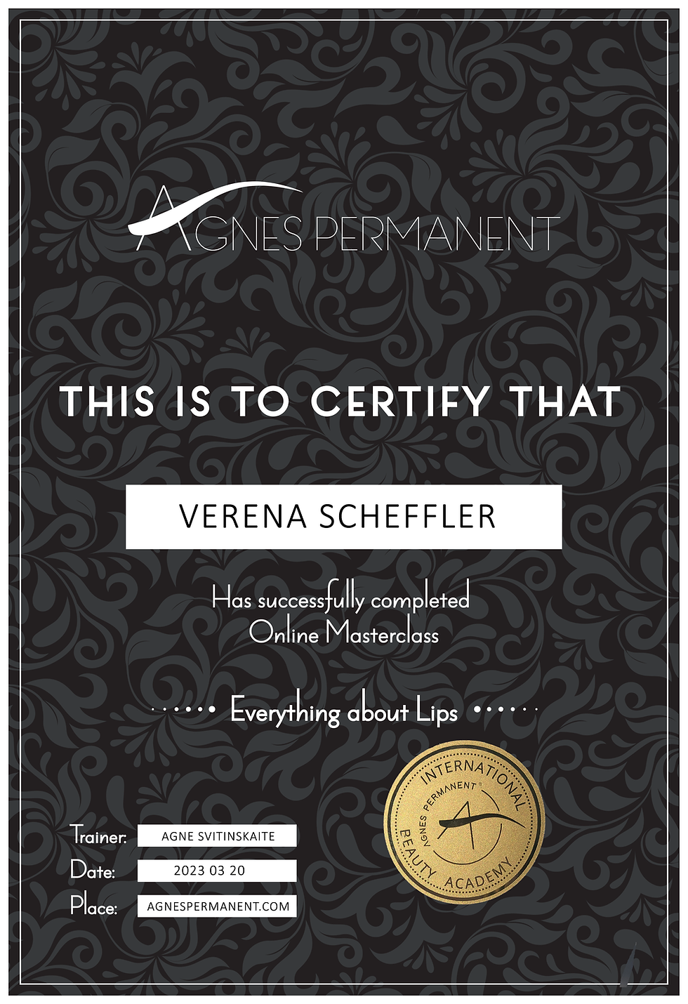Agnes PMU Zertifikat - All About Lips