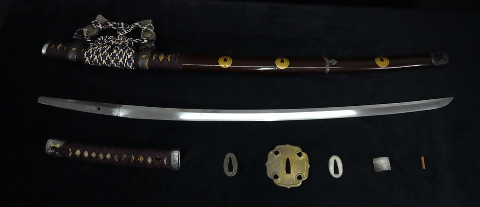 Miniatura: Mumei 無銘 Katana Spada giapponese vintage Koshirae Stemma della famiglia Samurai [宮城県第27304]