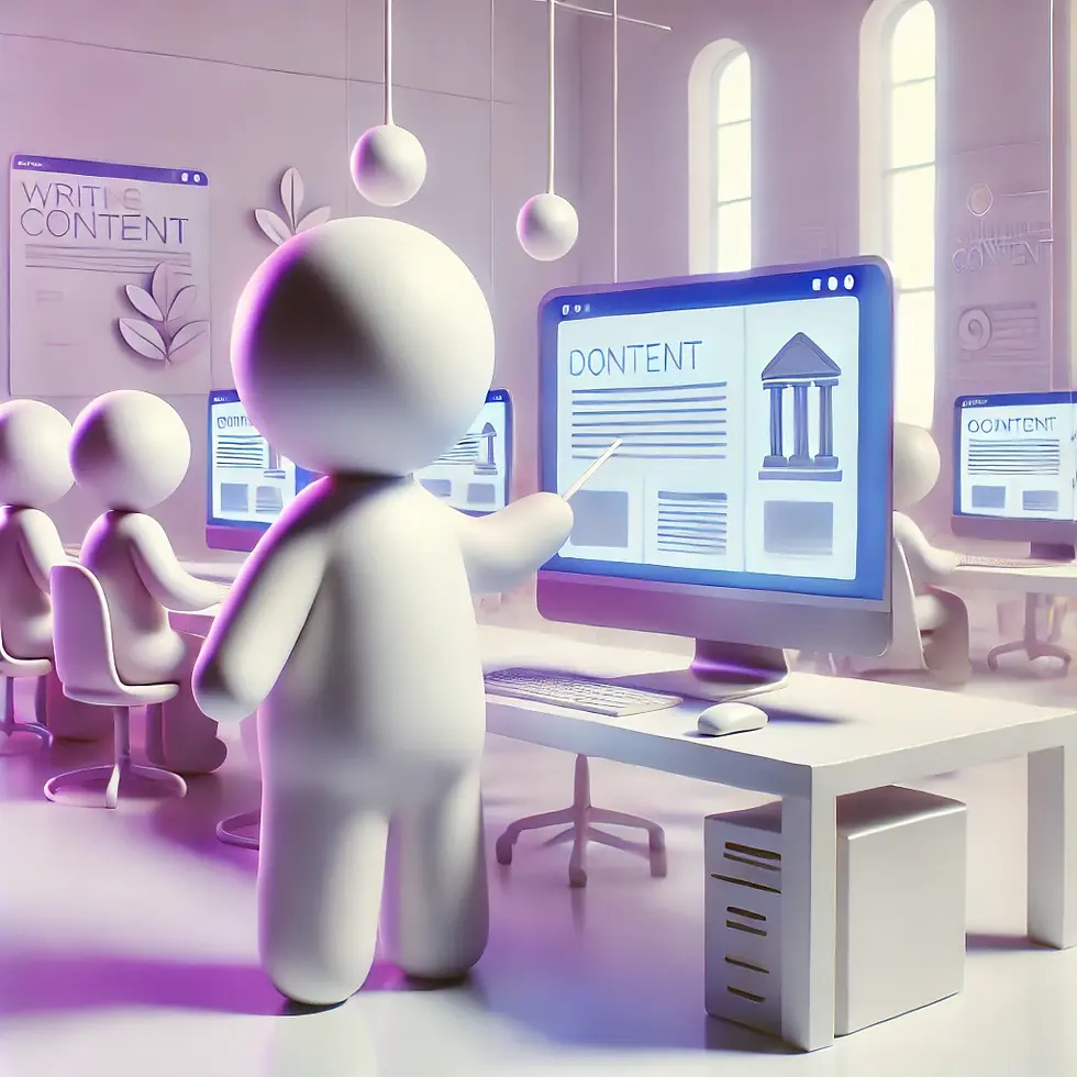 DALL·E 2025-03-19 18.37.34 - An abstract character guiding a group in writing content for