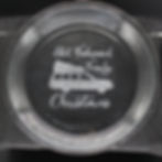 Clear pie plate with Good Old Fashioned Family Christmas and station wagon