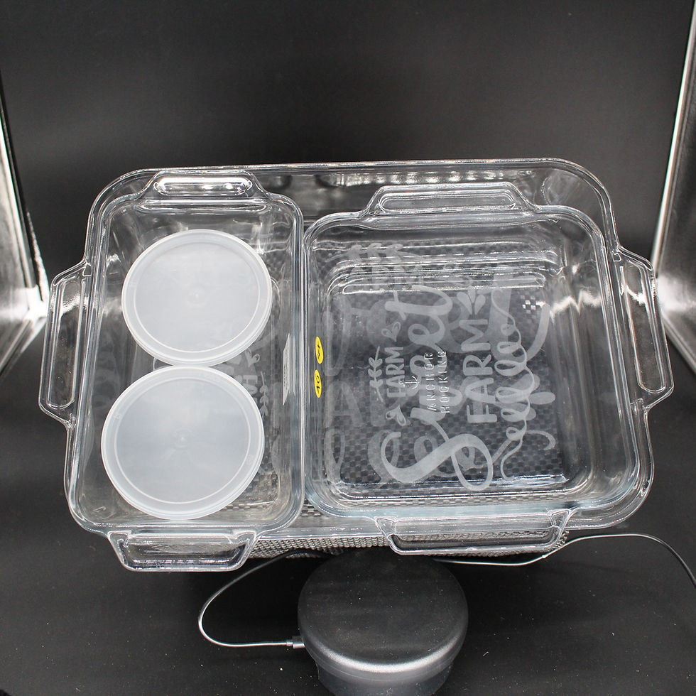 Clear plastic container with two lids and etched design, SpellBound LaserCraft LLC.