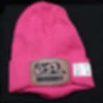 Thumbnail: Pink knit beanie with a cow graphic reading MOOOOODY, SpellBound LaserCraft LLC.