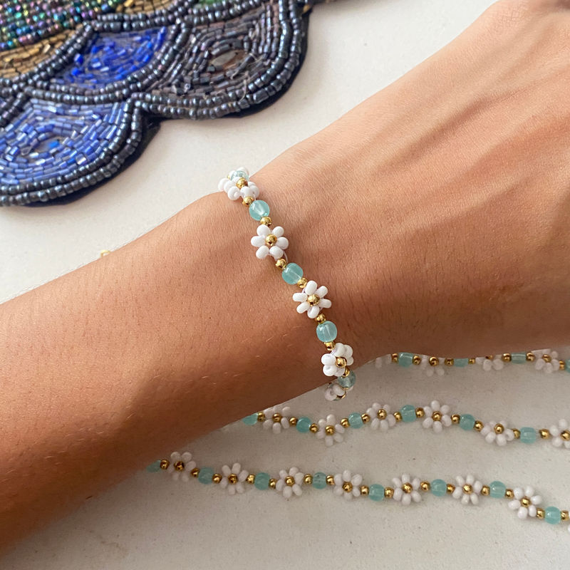 Seed Bead Flower Bracelet
