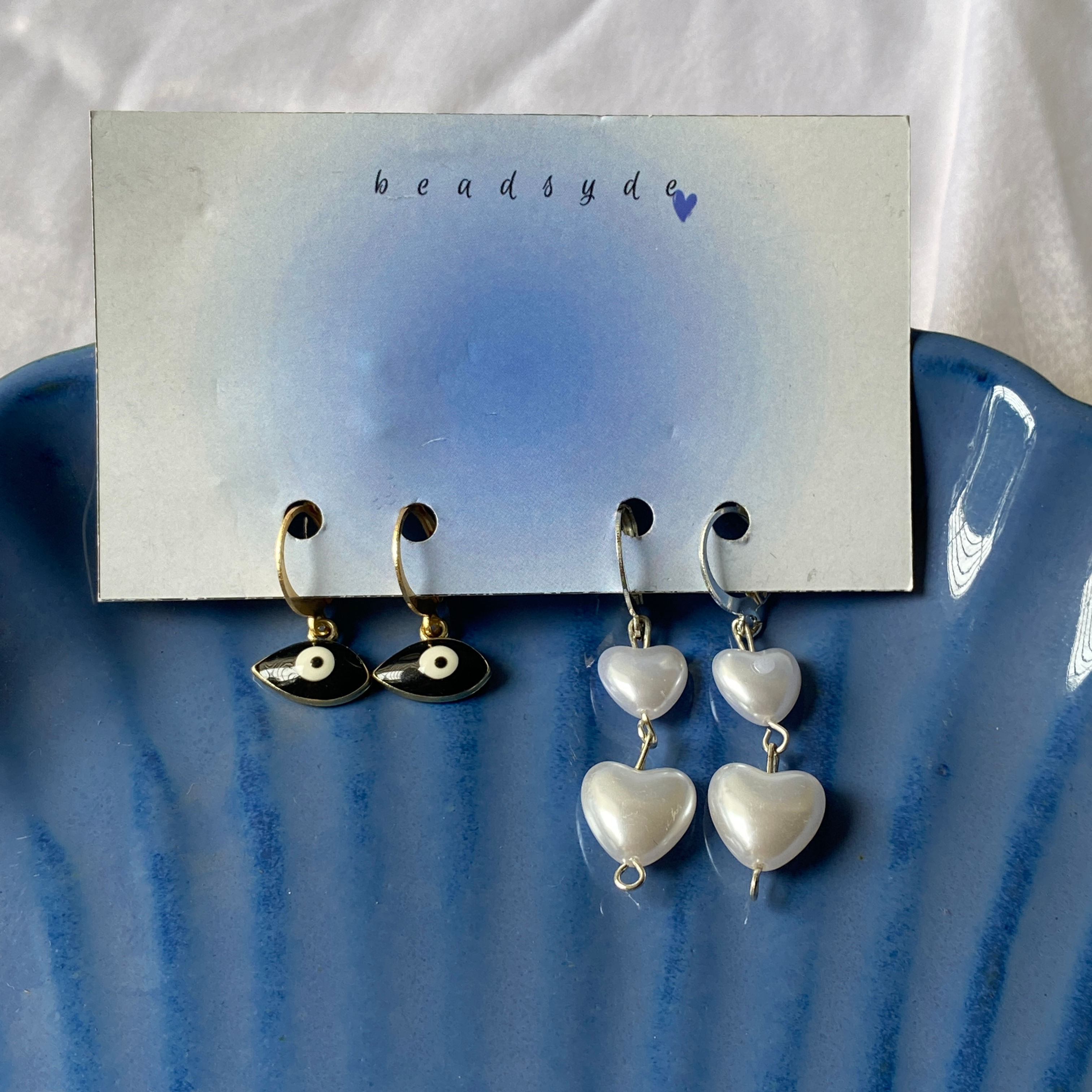 Evil Eye & Pearl Heart Earrings Combo