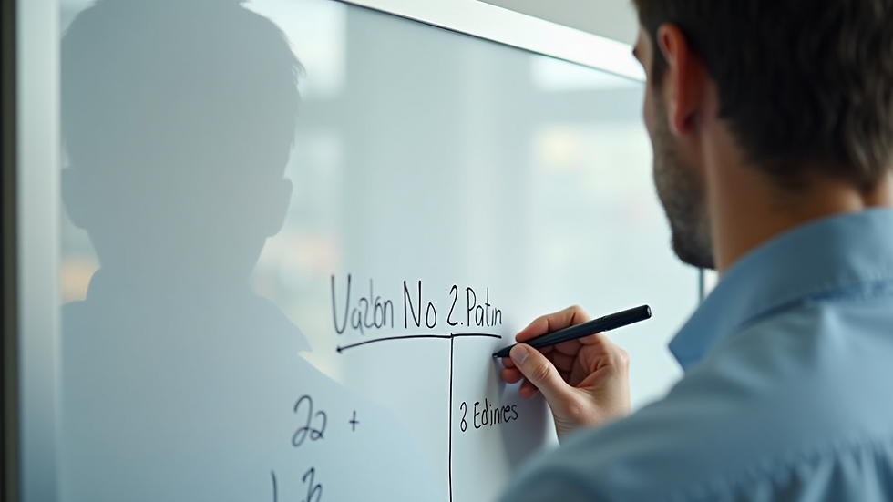 High angle view of a person writing a plan on a whiteboard