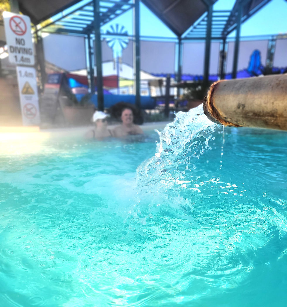 Bore Tap entering the hot spa pool at the Great Artesian Spa.