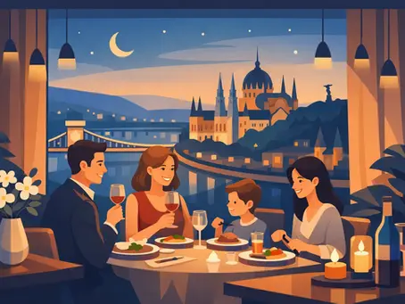 Családi ünnepi vacsora étteremben Budapesten