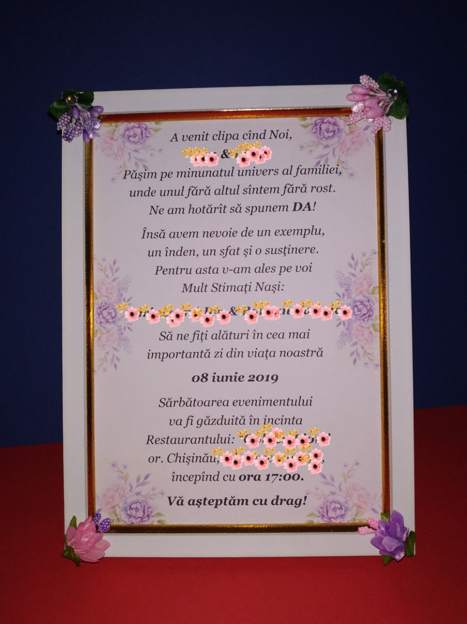 Miniatură: Invitații in rama 15x20,pentru nași 