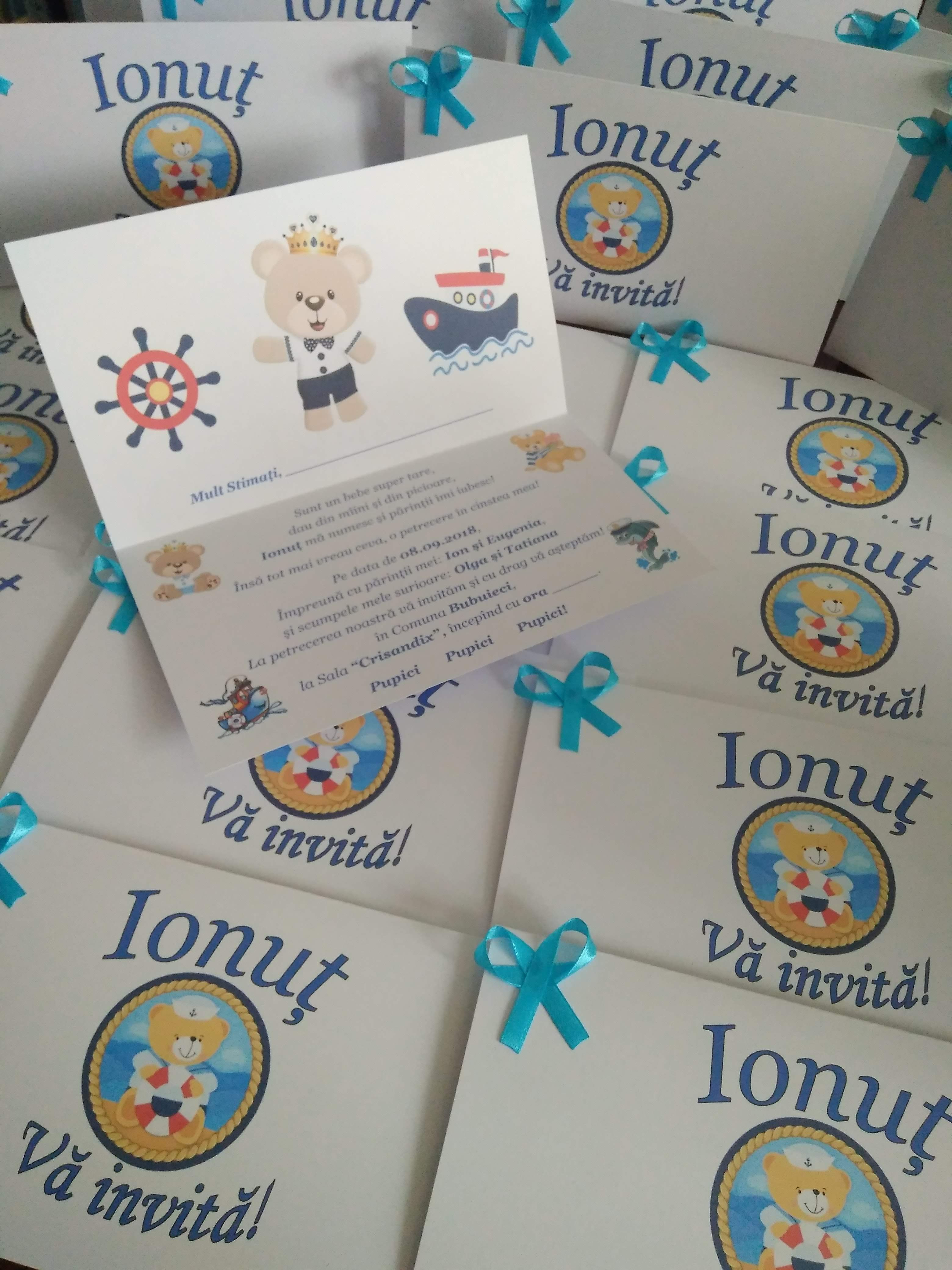 Invitatii ursulet marinar - albastru