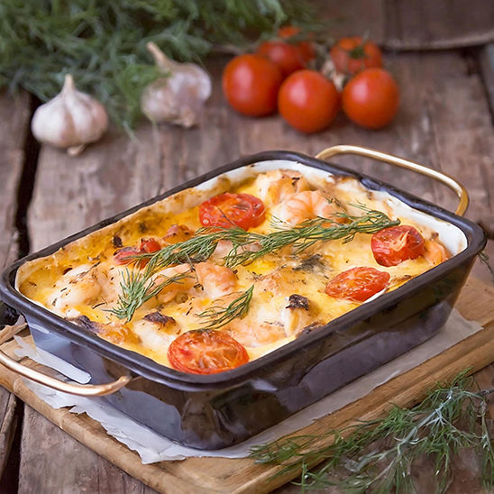 Gratin aux fruits de mer et bisque de homard