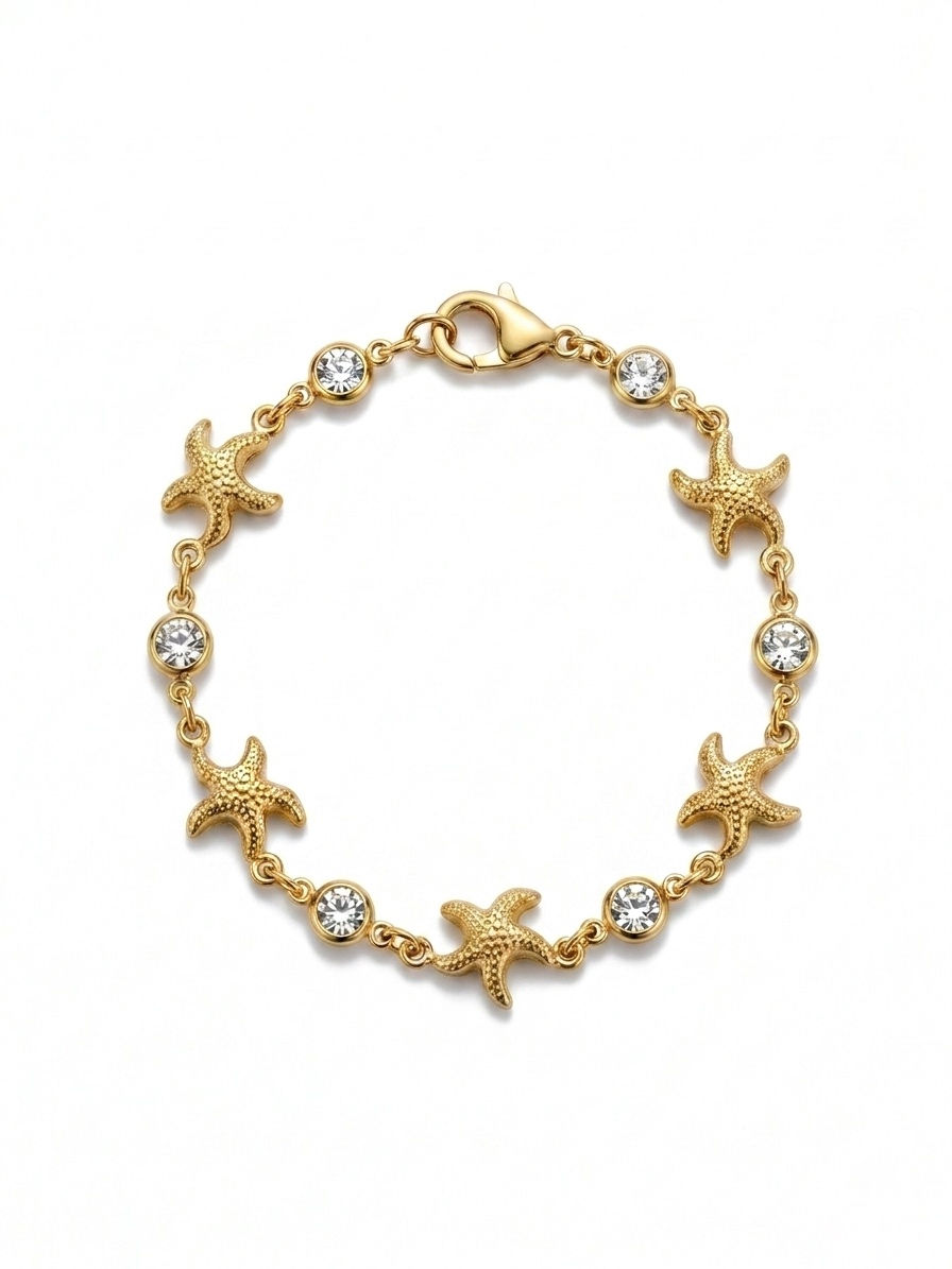 Gold starfish zirconia summer bracelet