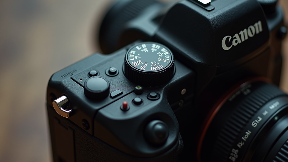 Close-up view of Canon Cinema EOS camera body showing buttons and dials