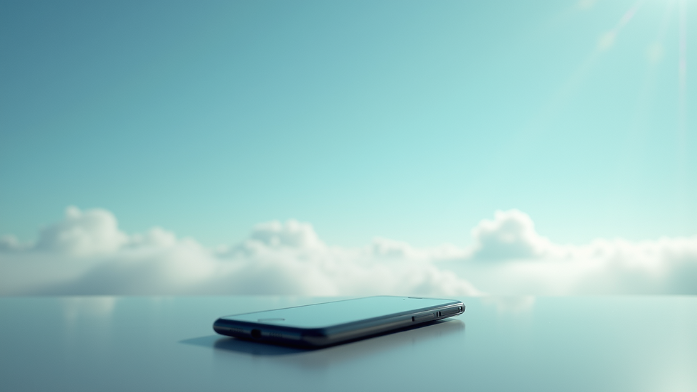 Wide angle view of a clear sky with a cellphone in the foreground