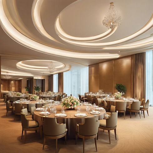 elegant three decorate dining round tables for a big corporate space different angle .jpg