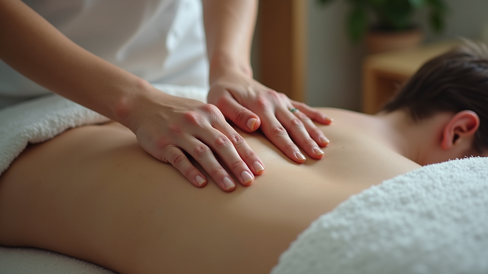 Close-up view of therapist’s hands applying deep tissue massage on a client’s back