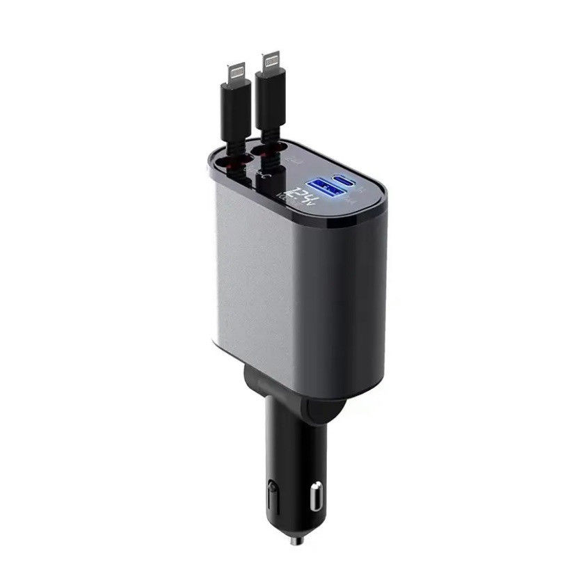 Thumbnail: Metal Car Charger 100W Fast Charging Cigarette Lighter USB And TYPE-C Adapter