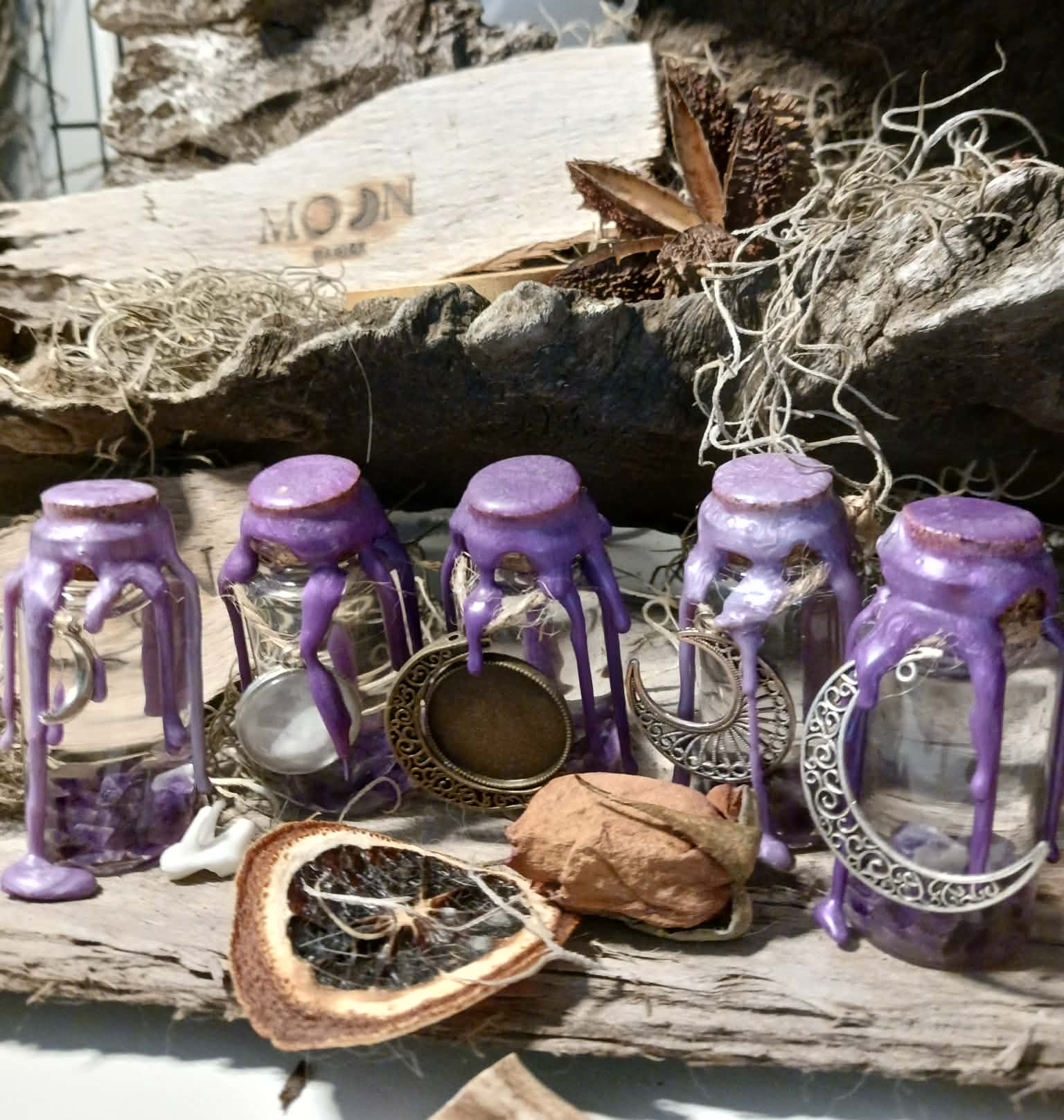 Amethyst Moon Water on a log