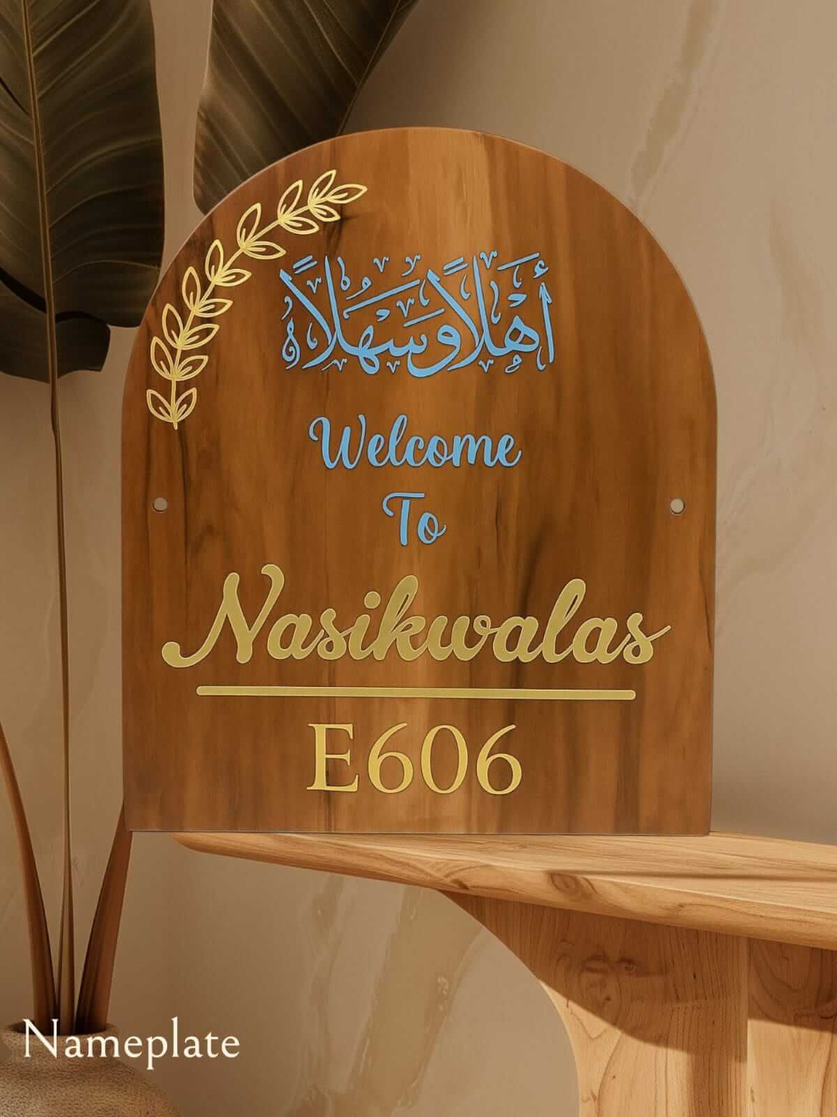 Personalized MDF nameplate with acrylic letters, 24-inch welcome plaque for home entrance by Engross India