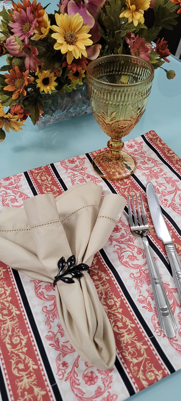 Lugar Americano Dupla Face - Bordô com arabesco dourado e Bandana azul