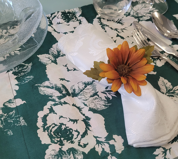 Miniatura: Lugar Americano Dupla Face - Verde e marrom florido
