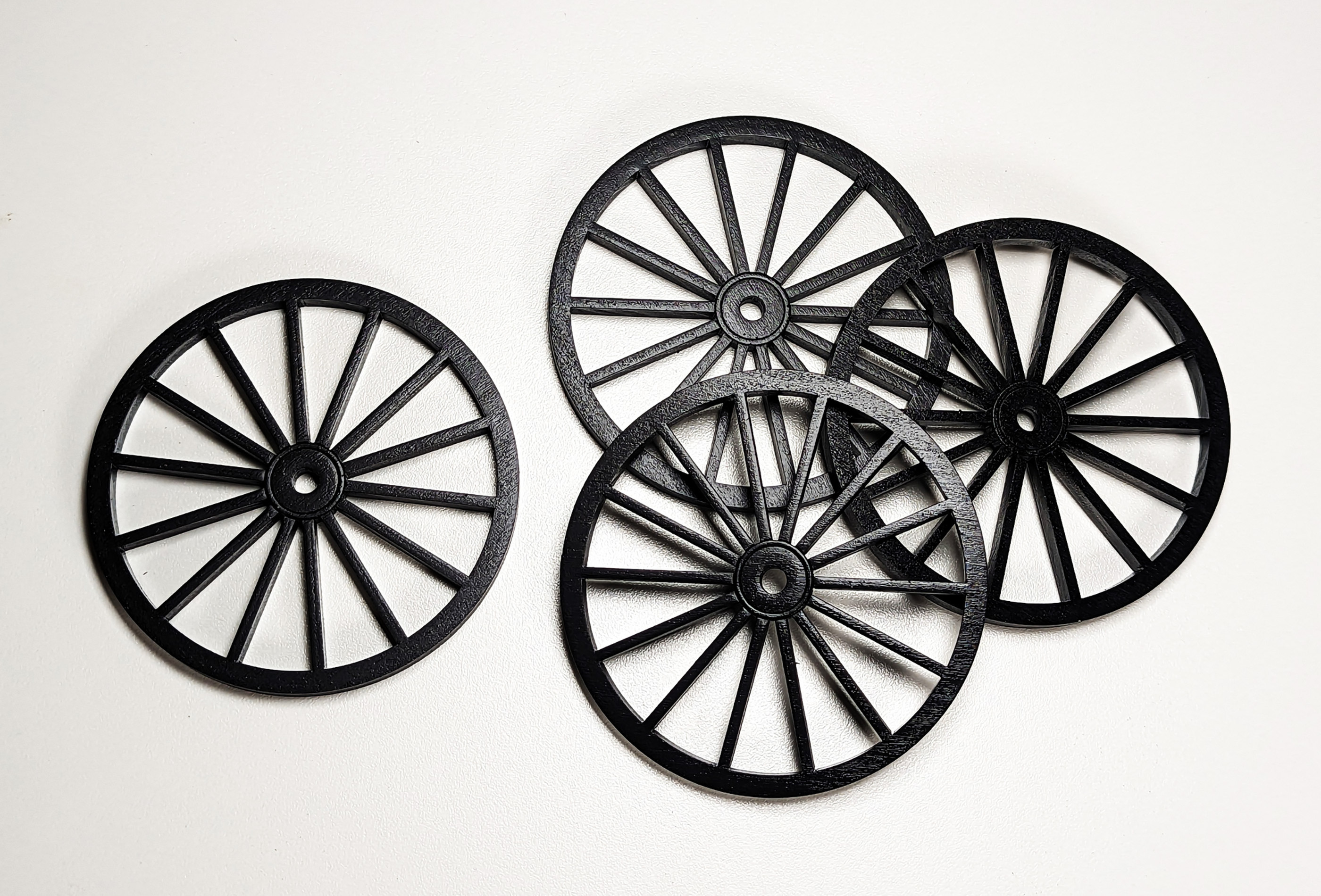 black-4-50-inch-od-1-4-inch-thick-14-spoke-wooden-wheels-set-of-4
