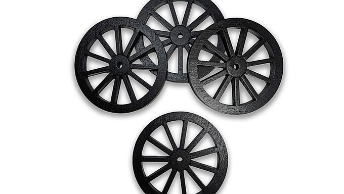 Black 4.50 inch OD,  3/8 inch thick, 0.25 hole 11 spoke wooden wheels (set of 4)