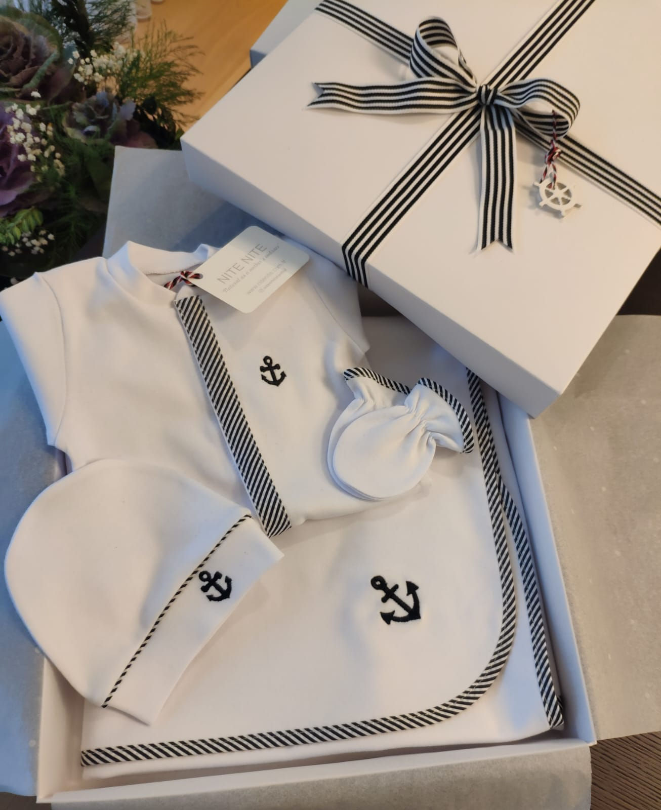 Marin temalı bebek tulum seti