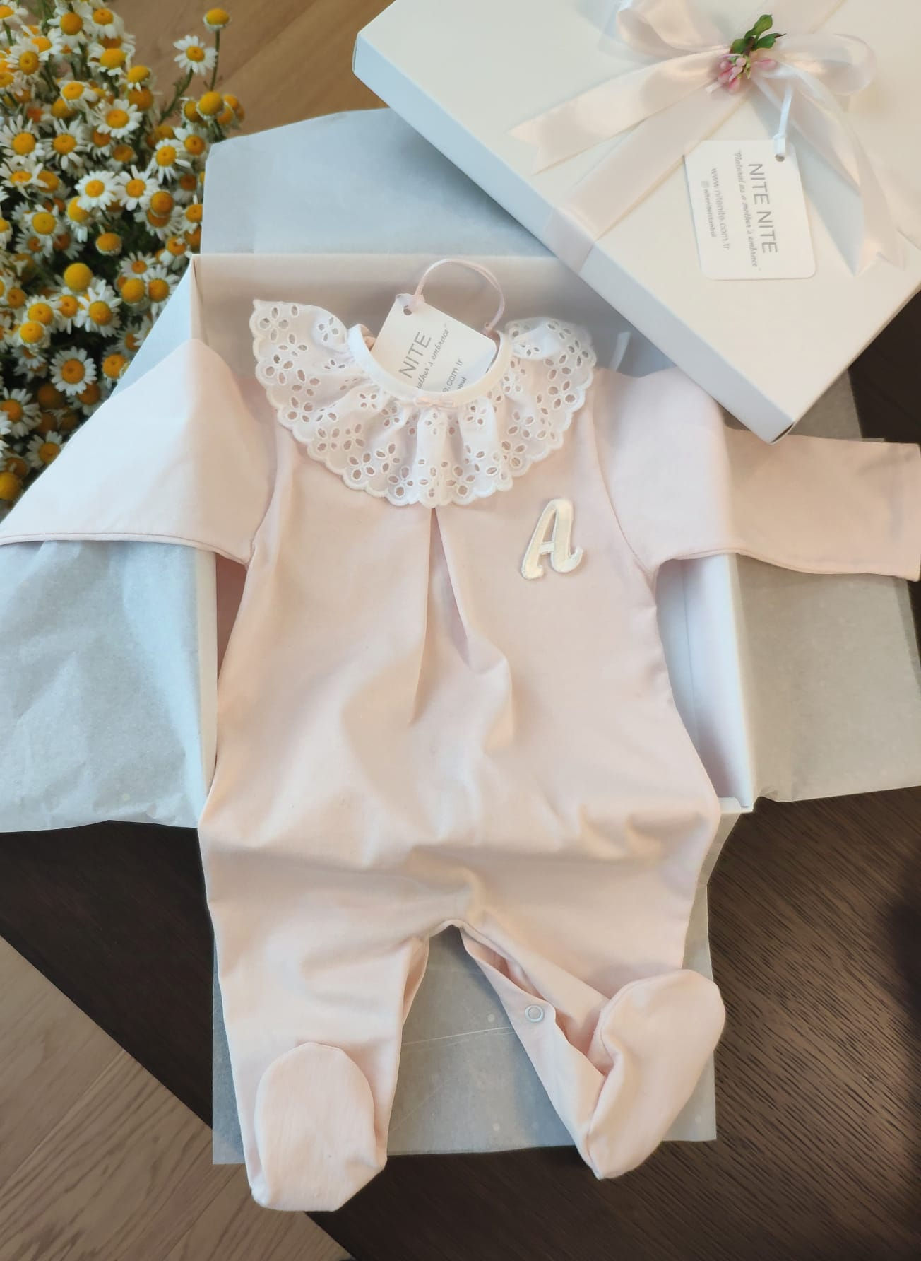 Romper, Bonnet, Mittens