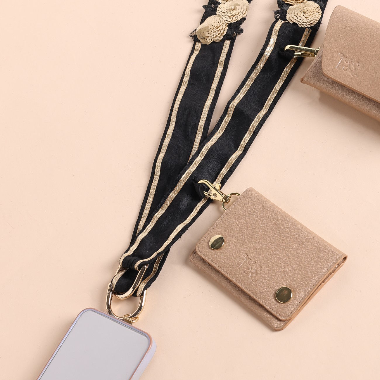 Black Golden Flower Phone Sling