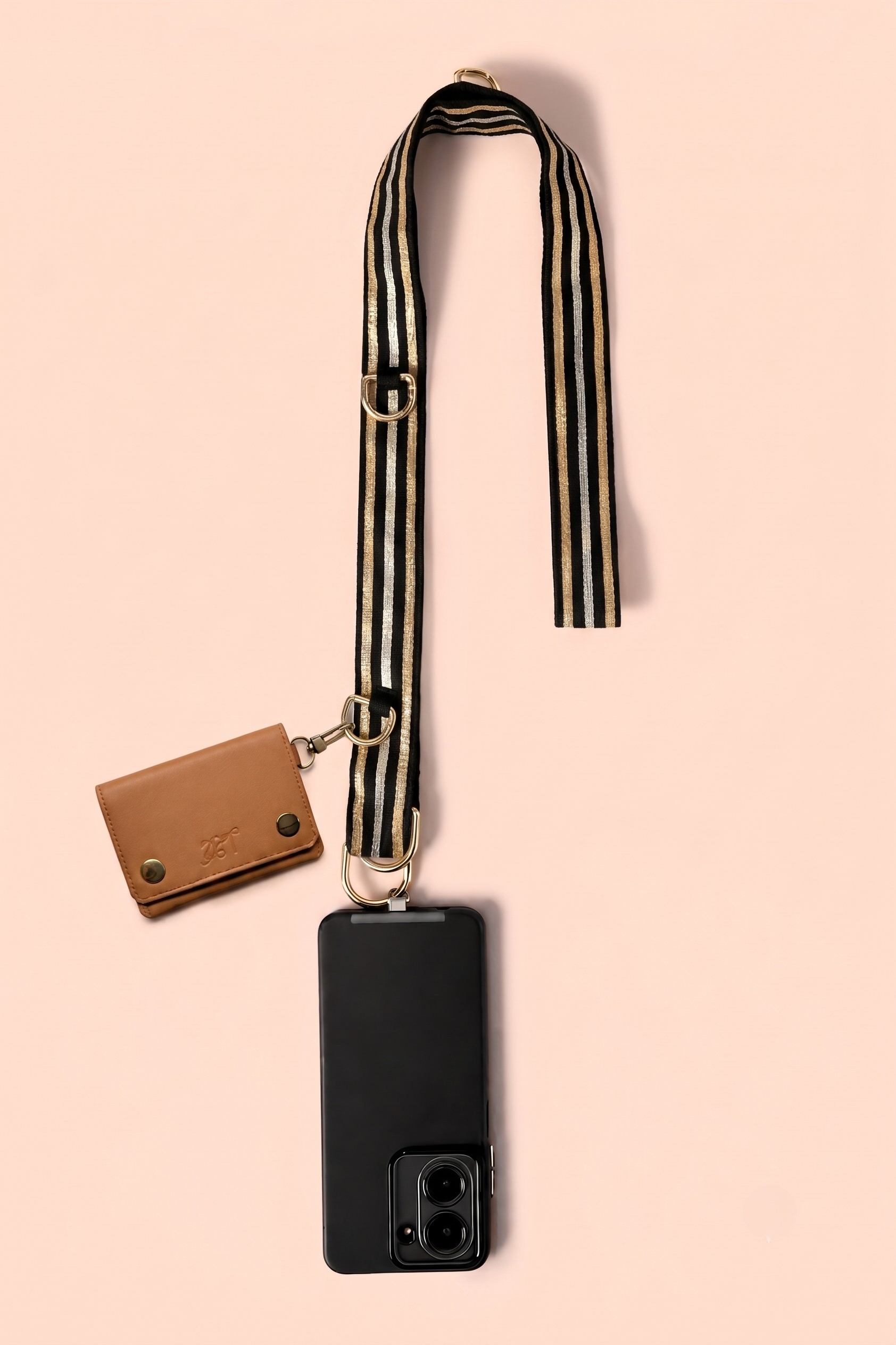 Silver Gold Stripes Black Phone Sling