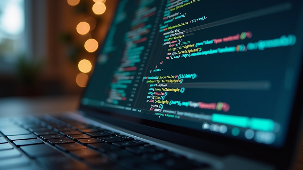 Close-up view of a laptop displaying code on a Replit interface